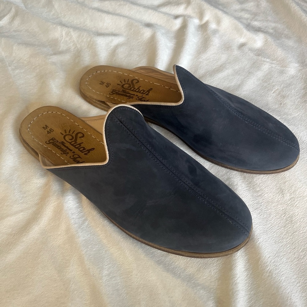 Sabah Slip On Slides Leather Blue